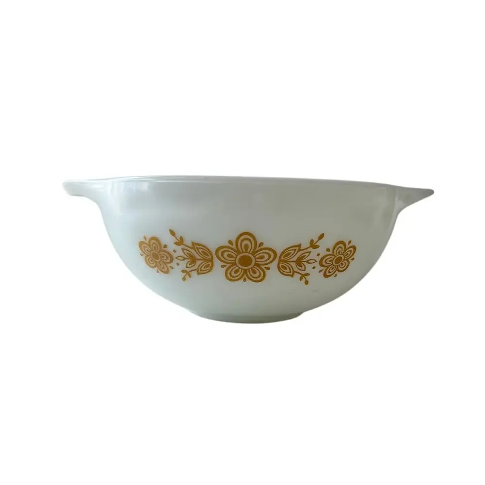 Pyrex Ceramic Bowl 443 2.5 Quarts Excellent Cinderella Gold Flowers